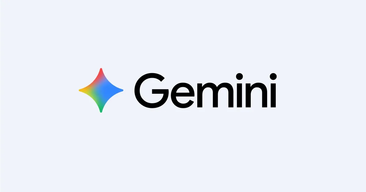 Logotypen för Google Gemini. En färgglad stjärna och ordet "Gemini" i svart text.