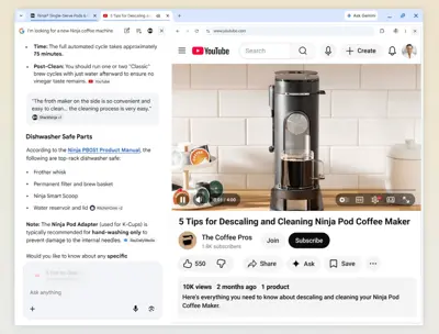 En skärmdump av en webbläsare med två flikar öppna: en med en sökning efter en Ninja kaffemaskin och en YouTube-video.