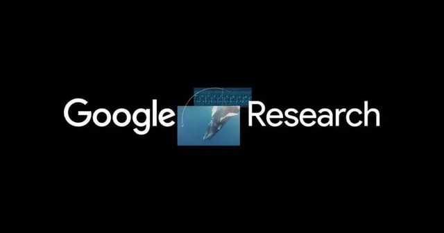 Logotypen för Google Research med en bild av en val under texten.