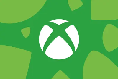 En grön bakgrund med ljusare gröna former och en vit Xbox-logotyp i mitten.