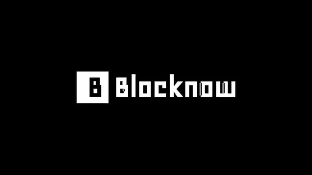 Logotyp för "Blocknow" i vit pixelstil mot svart bakgrund. En fyrkant med ett "B" till vänster.