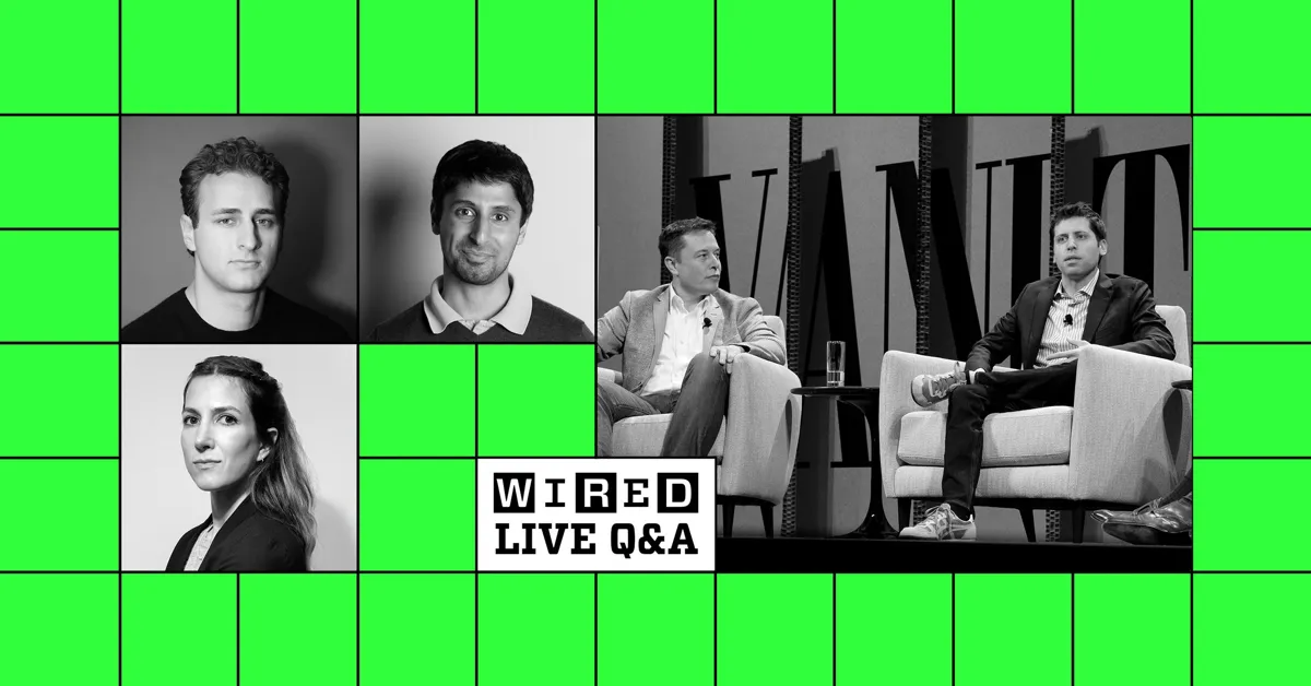 Svartvit bild av fyra personer och texten "WIRED LIVE Q&A" omgiven av en grön ram.
