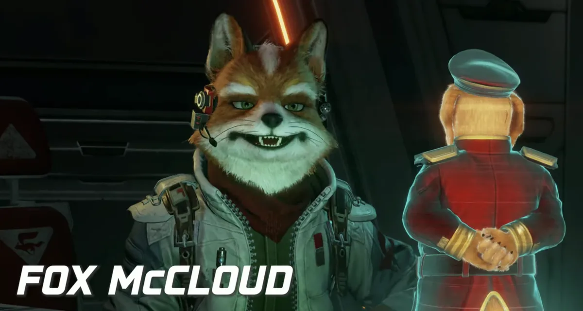 En animerad bild av Fox McCloud och General Pepper från Star Fox.