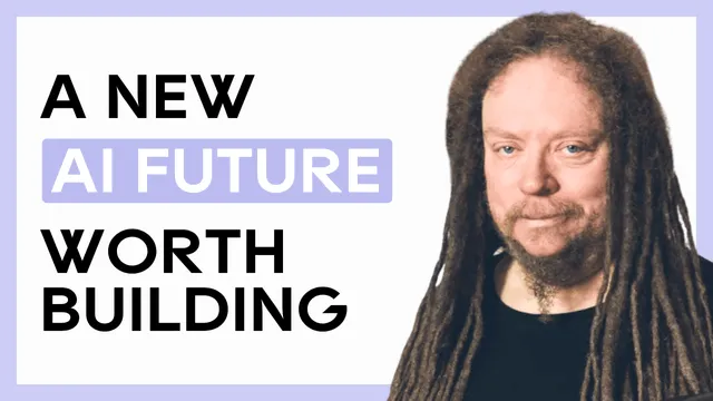 Bilden visar en man med dreadlocks och skägg, samt texten "A NEW AI FUTURE WORTH BUILDING".